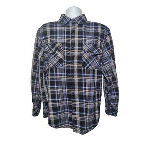 Dickies Blue Black Plaid Cotton Flannel Button-Up Shirt Men's Mediumweight‎ M